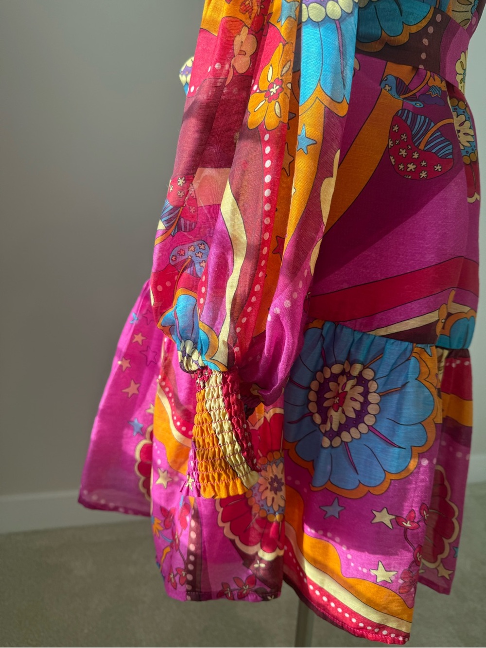 Fuchsia Floral Patchwork Long-Sleeve Tiered Dress - Picture 12 of 12